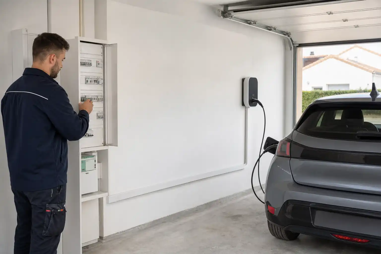 Préparation du cheminement entre le tableau électrique et la borne de recharge