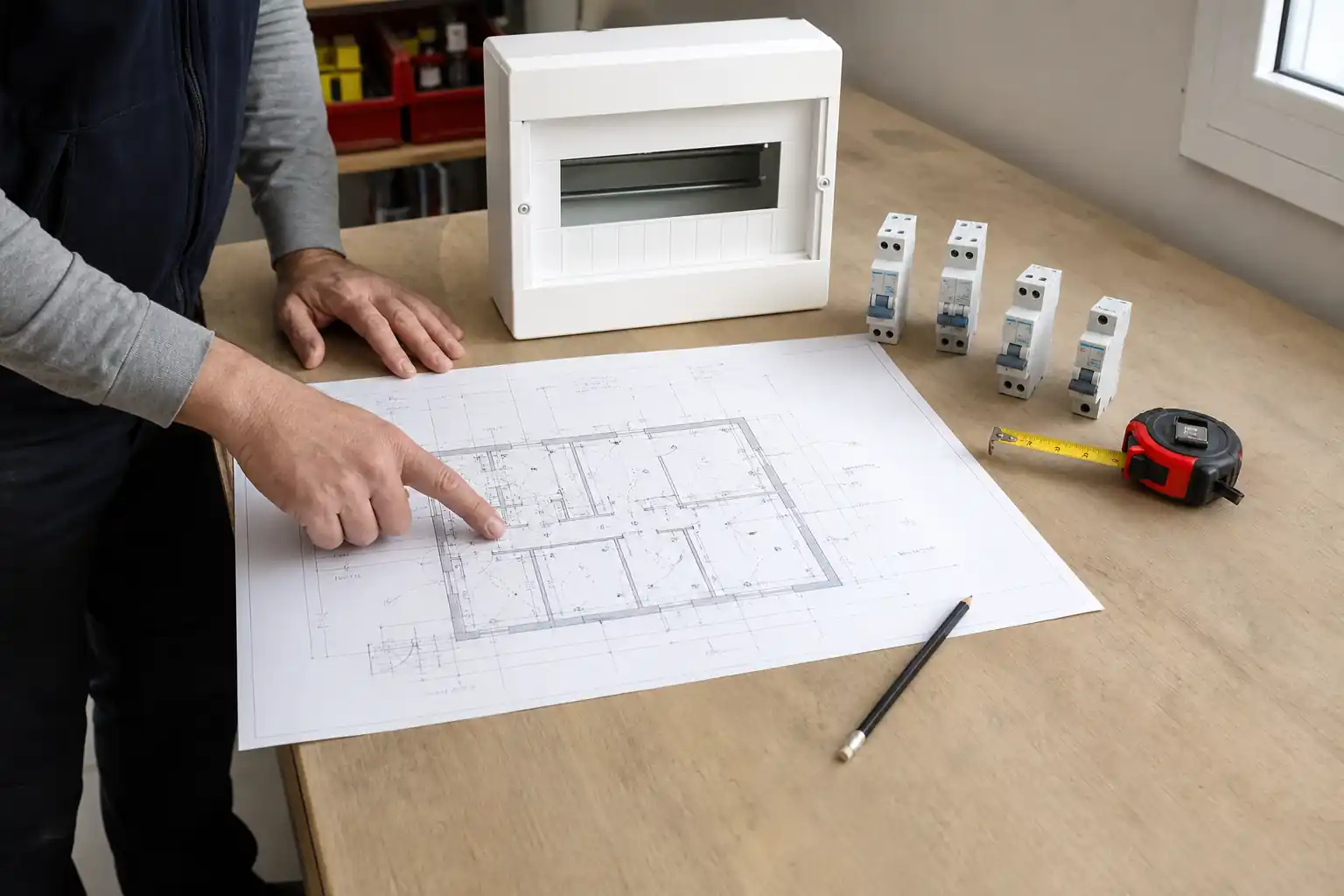 Plan, pieuvre électrique et tableau pour un projet sur mesure